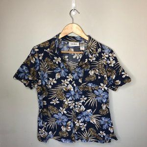 Blue Hawaiian Floral Short-sleeve Button Up, Cathy Basics